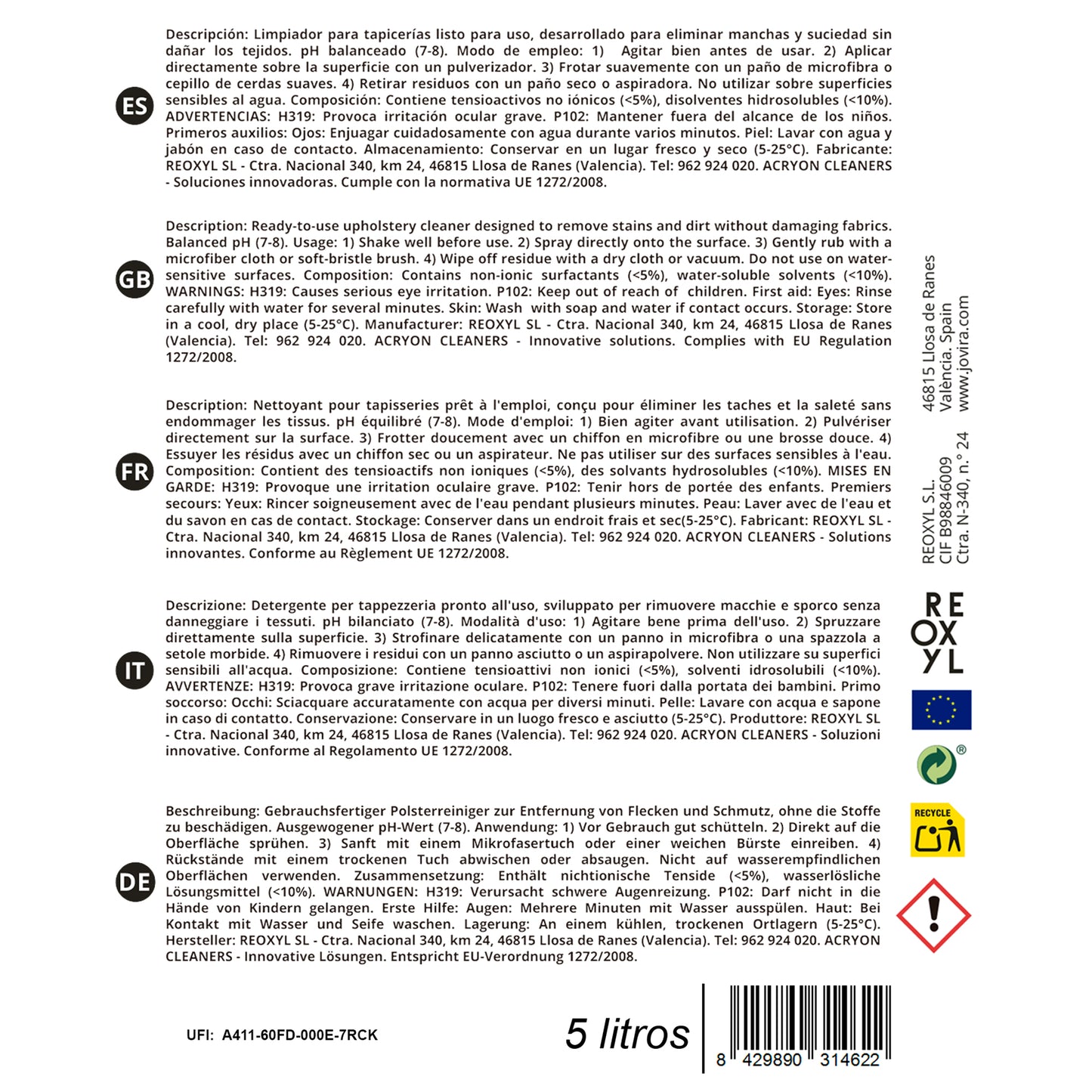 LIMPIADOR TAPIZERIAS 5L