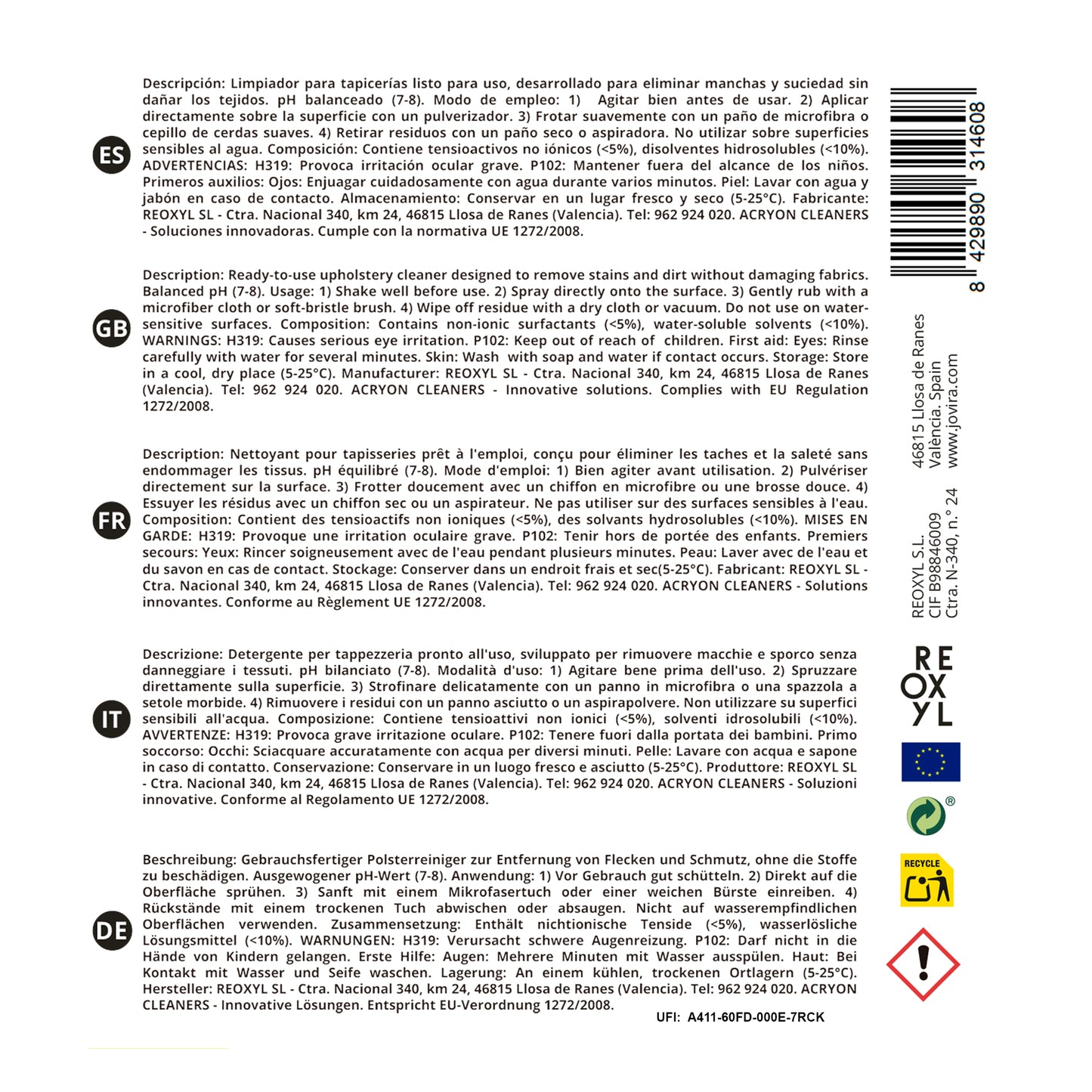 LIMPIADOR DE TAPIZERIAS 1L